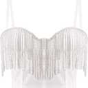 Erinaco Women's Rhinestone Diamond Tank Top Color Beaded Sling Tube Top Bustier Vest Crop Top Sexy Corset Bra Summer (White, L)