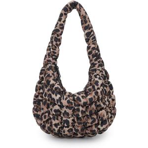 Lmbabter Leopard Tote Bag for Women Stylish Quilted Tote Handbag Lightweight Puffer Hobo Bag Padding Carryall Daypack (Brown)
