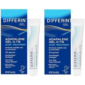 Differin Acne Treatment Gel, 180 Day Supply, Retinoid Treatment for Face with 0.1% Adapalene, Gentle Skin Care for Acne Prone Sensitive Skin, 45g Tube, Pack of 1 (Packaging May Vary)