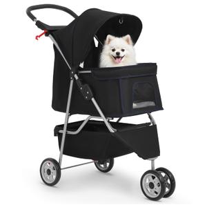 BestPet | 3-Wheel Pet Stroller | Dog and Cat Stroller | Breathable Mesh | Lightweight Travel Carrier | Waterproof & Foldable Design | Storage Basket | Black | for Daily Walks & Outdoor Use
