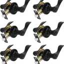 Privacy Door Lever Heavy Duty, 6 Pack Matte Black Left/Right Door Handles Reversible Wave Style Keyless Handing Lever, Bathroom and Rooms Privacy Door Lock