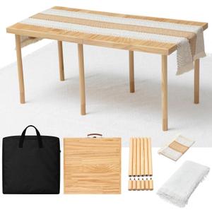 Geelin 36" x 18" Boho Picnic Table for 2 People Low Folding Portable Outdoor with Table Runner, Adjustable Legs, Blanket, and Waterproof Storage Bag for Couples Camping, Beach, BBQ, Backyard