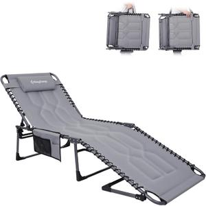 KingCamp Oversized Tanning Chair, Extra-Wide Padded Folding Chase Lounge Chairs Portable Adjustable 5-Position 400lbs Heavy Duty Lounger with Double-Layer Oxford for Outdoor Beach Patio Sun Pool