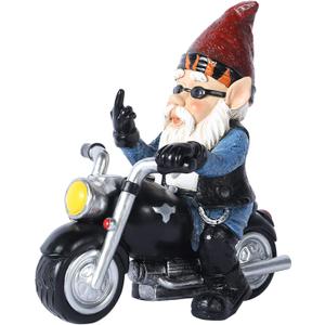 Garden Gnome Riding Motorcycle Funny Outdoor Gnome Decoration Indoor Outdoor Lawn Figurines for Home Yard Décor, Small