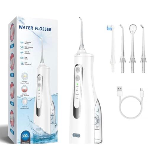 Cordless Water Flosser - 4 Modes Water Flosser for Sensitive Teeth (White)