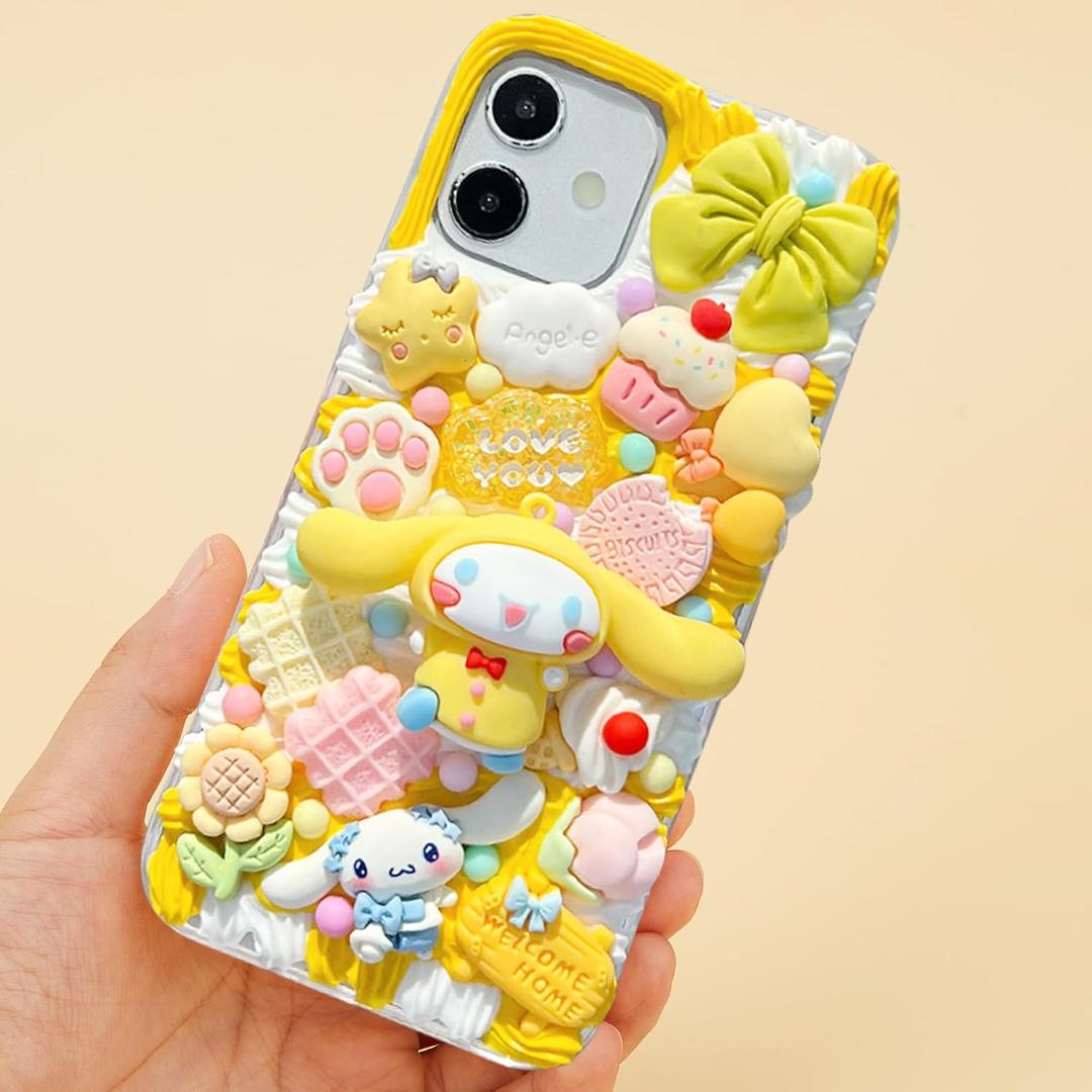 Esdallina Junk Case Charms Cute Yellow 3D Cartoon Phone Case Resin Charms Kit with Large Figurine and Cream Glue