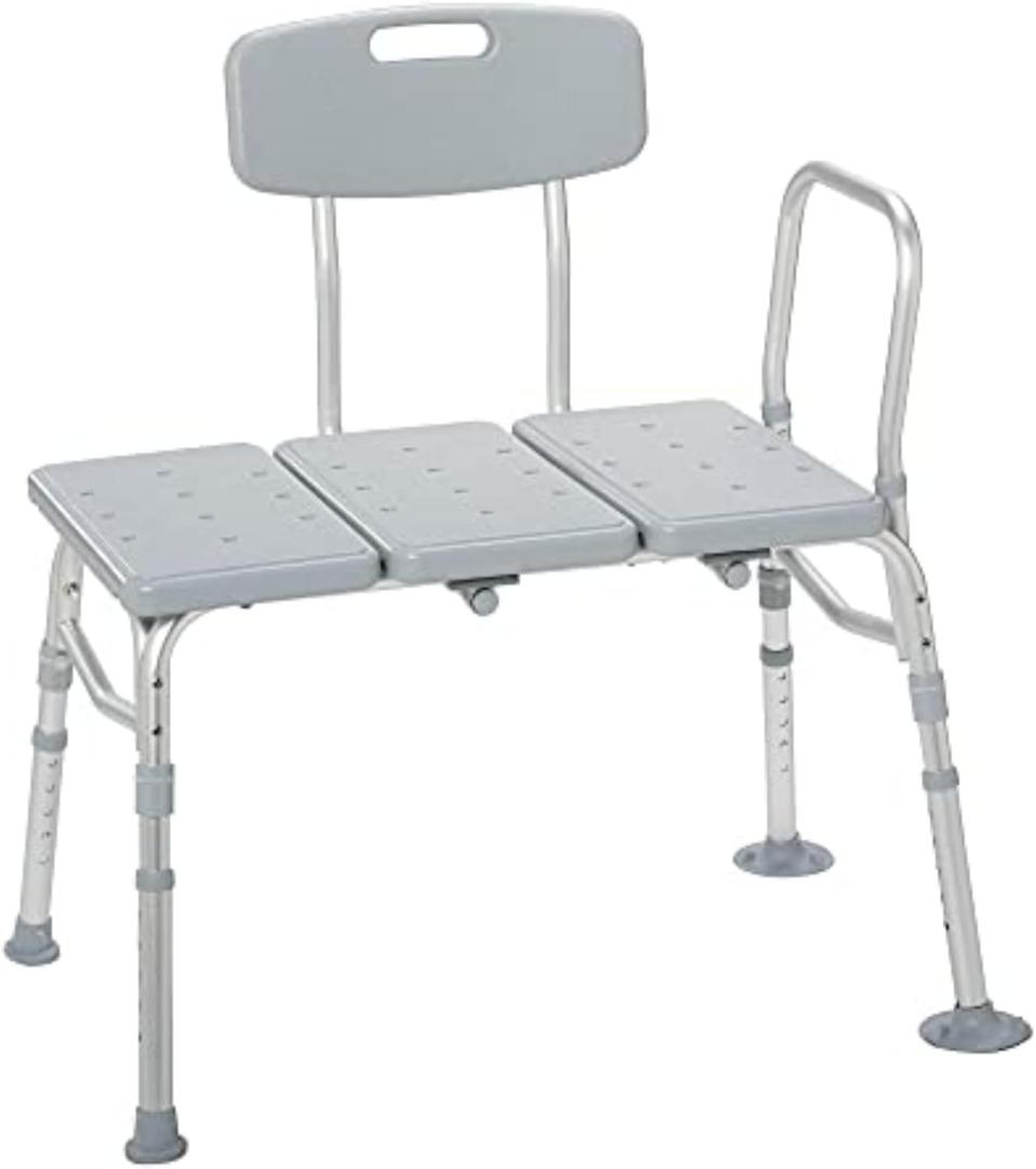 Drive Medical 12011KD-1 Tub Transfer Bench For Bathtub, Height Adjustable Shower Bench with Backrest, Shower Shower Chair Bath Seat for Elderly, Seniors, Arm Support for Transfer, 400 Weight Cap
