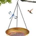 Hanging Bird Bath for Outside Metal Birdbath 11 Inch for Birds to Seed Bathe Drink Decor Bird Bath Gold to Iridescent Pink Gradient Decor for Garden Back Yard Patio Attracts Hummingbirds & Finches