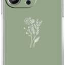 Green Flower Case for iPhone 13 Pro,Aesthetic Abstract Minimalism Floral Pattern,Soft TPU Full Cover Case for iPhone 13 Pro