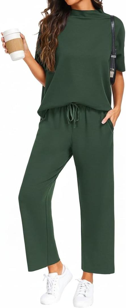 PrinStory Womens 2 Piece Lounge Sets Casual Outfits Pullover Top and Wide Leg Pants Matching Pjs Soft Pajamas Loungewear