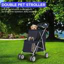 FDW 4 Wheels Pet Stroller Dog Cat Carriers Bag Lightweight Waterproof Folding Jogger Double Stroller with Cup Holders,Black
