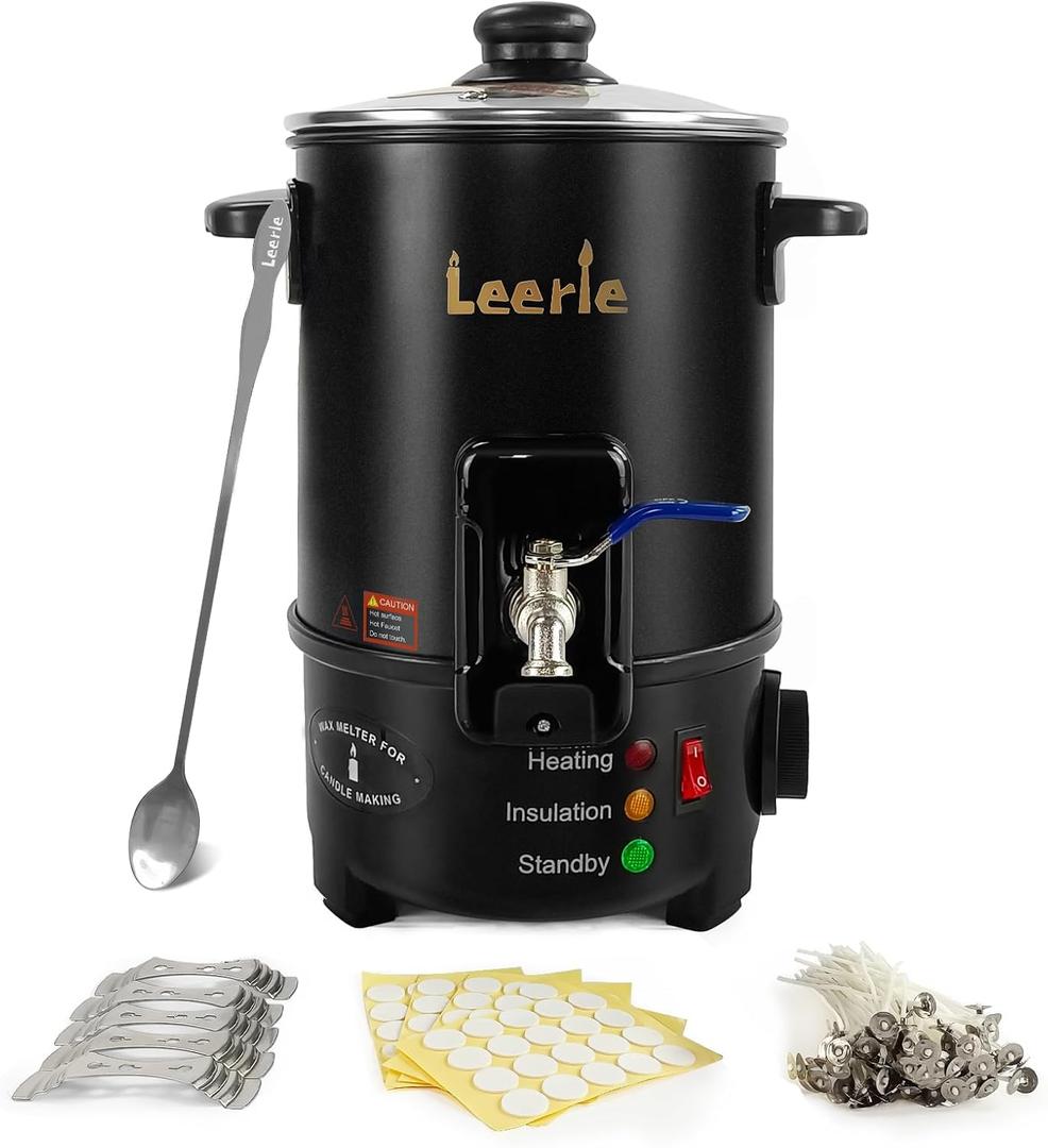 Leerie M4 8Lbs Wax Melter for Candle Making  Heating Core Brass Spout & Temp Control, No Clog, Easy to Clean  Electric Wax Melting Pot for DIY Candle Makers & Beginners (M4-US-110V)