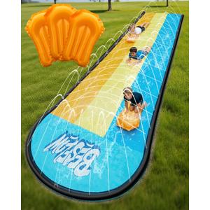 Slip and Water Slip,Water Slide for Kids Backyard 22ft*3 Lane Color-Block,Surrounding Sprinkler Summer Toys for Kids Outdoor with 3 Bodyboards, 22ft-Triple Lane