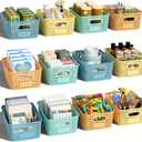 Plastic Storage Basket for Organizing 12 Pack Small Colored Storage Bins Container for Shelves, Colorful Shelf Baskets with Handles for Organization