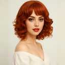 Short Red Orange Curly Wig for Women ginger wig with Bangs Shoulder Length Wig Curly Natural for Daily Party Use