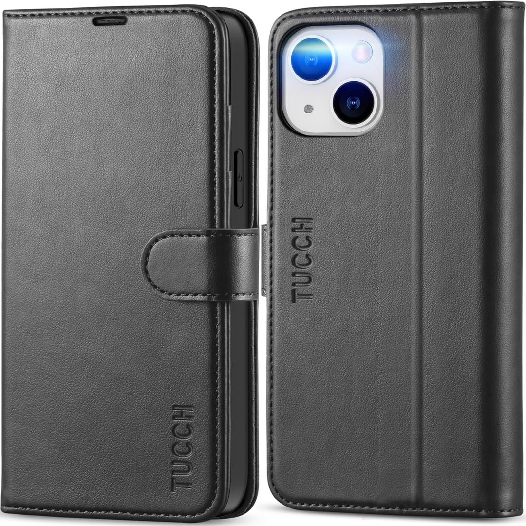 TUCCH Wallet Case for iPhone 13 Mini, [TPU Shockproof Inner Shell] PU Leather [RFID Blocking] [Credit Card Holder] Magnetic Stand Flip Cover Compatible with iPhone 13 Mini 5.4-inch 2021, Black