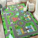 Play Rug for Playroom 59"x39", Kids Car Mat Town City Road Map Carpet, Fun Car Playmat Area Rugs Non-Slip Washable for Bedroom