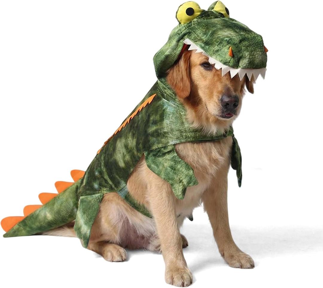 Large Dog Costume Halloween Dog Crocodile Costume Pets Winter Warm Coat Jumpsuits(M, Green)