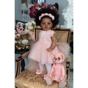 RXDOLL Reborn Toddler Baby Dolls Black Girl 26 Inch Big Size African American Realistic Baby Dolls That Look Real Babies Biracial Silicone Toddler Doll with Pretty Dress