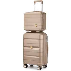 Somago 20" Carry On Luggage and 14" Mini Cosmetic Cases Travel Set Spinner Lightweight Polypropylene Suitcase with TSA Lock YKK Zipper Hardside Luggage Sets 2 Piece (Noble Golden, 2-Piece Set (14/20))