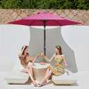 JEAREY 7.5FT Patio Umbrella Market Table Umbrella with 6 Sturdy Ribs, Push Button Tilt/Crank Outdoor Umbrella for Garden, Deck, Backyard, Pool and Beach,Rose Pink