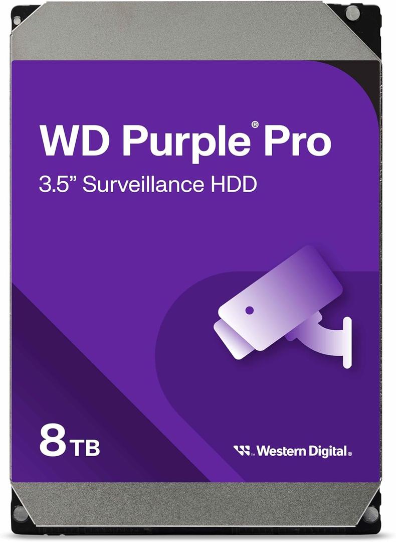 Western Digital 8TB WD Purple Pro Surveillance Internal Hard Drive HDD - SATA 6 Gb/s, 256 MB Cache, 3.5" - WD8002PURP