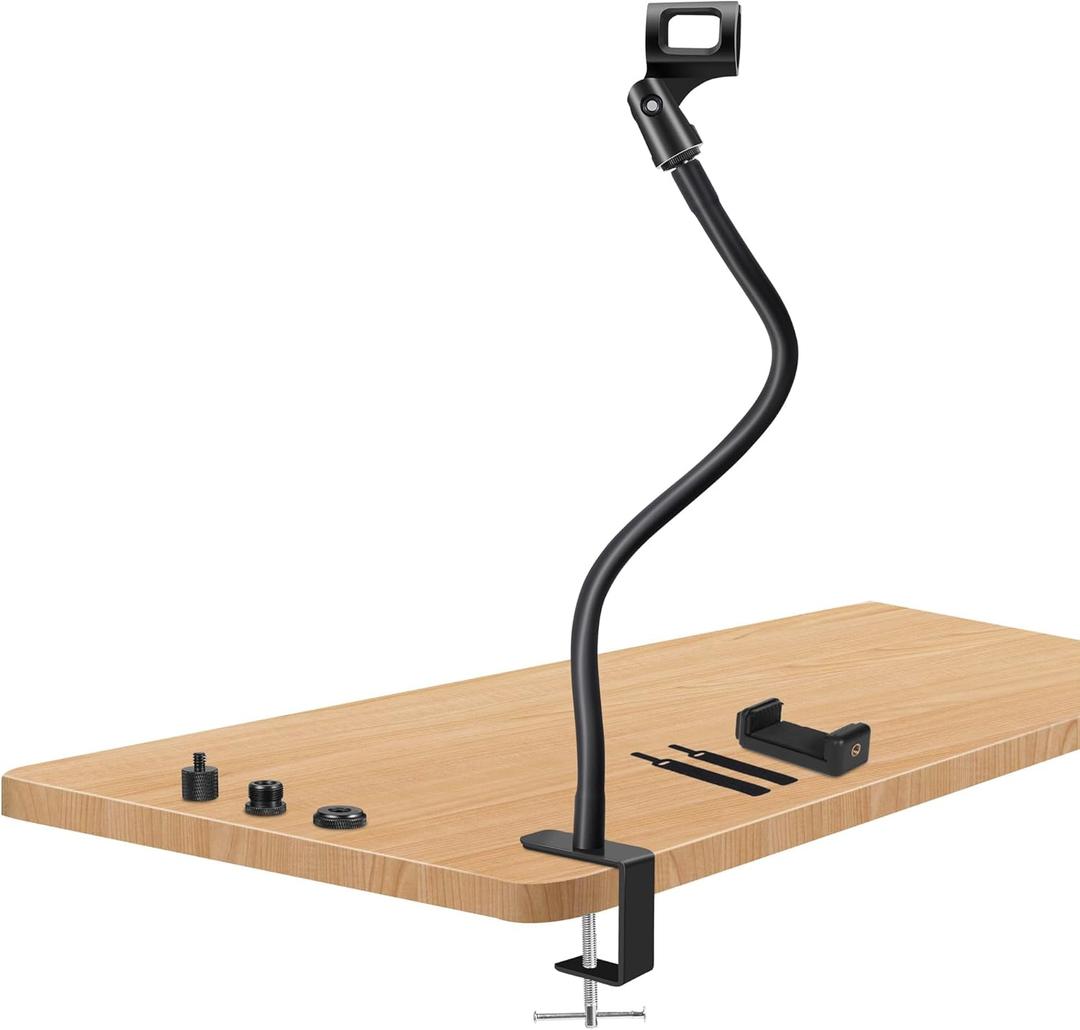 Microphone Arm Stand Long 20.5'' Sturdy Gooseneck Mic Stand Adjustable Microphone Arm Stand Microphone Holder Flexible Stand Black Podium Compact Mic Arm for Desk Traveling