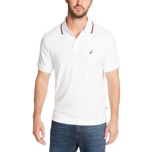 Nautica Men's Classic Fit Short Sleeve Dual Tipped Collar Polo Shirt (Large, Bright White)