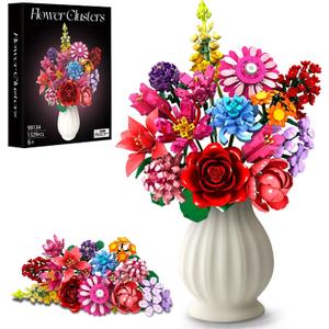 Flower Building Blocks Set, 1329PCS Everlasting 14-Style Floral Bouquet Kit, DIY Assembled Colorful Flower Decor for Home/Office, Mothers Day Birthday Gift/Anniversary