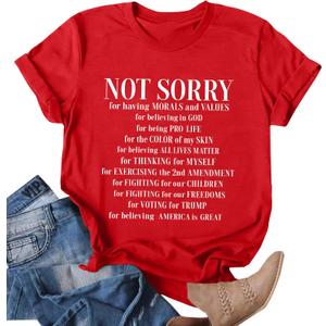 Not Sorry Shirts for Women American Flag T-Shirt 4th of July Outfits Patriotic Tshirt Fourth of July Short Sleeve Tee (Red, XL)