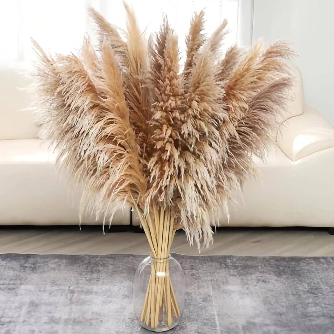 20 Stems Natural Pampas Grass Decor 40" Tall Dreid Pampas Grass for Wedding, Party, Farmhouse, Brown Dreid Flowers Boho Home Decor