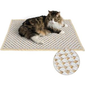 Premium Brazilian Cat Scratcher Mat  24'' x 16'' Natural Fiber 100% Sisal with Jute Border, Ultra Durable, Scratching Pad, Doormat Rug, Protects Furniture and Carpets (Rustic)