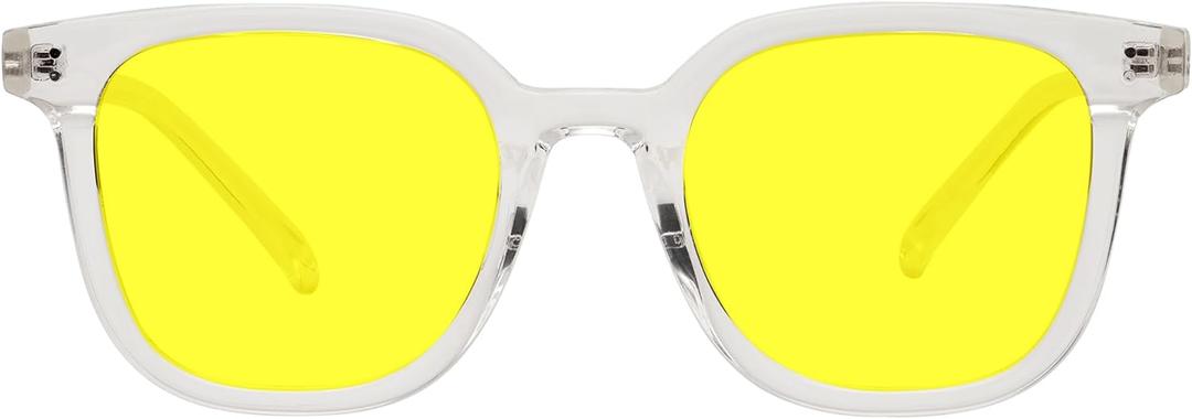 AMBEYE TR90 Oversized Frame Night Driving Glasses with Yellow Polarized Lens - Anti-Glare UV Protection for Drivers, Cycling & Outdoor Activities, Men & Women(Clear)