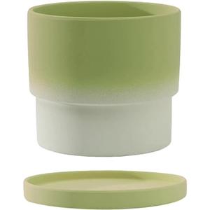 6.7 Inch Ceramic Plant Pots, Planters for Indoor Outdoor Plants with Drainage Holes and Saucer, Succulent Orchid Flower Pots Gradient Green