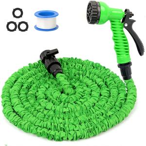 iminuo Expandable Garden Hose 50FT : Lightweight Flexible Water Pipe with 7 Function Hose Spray Nozzle and Upgraded Latex Core, Easy to Storage for Gardening Outdoor Pet Washing, Green