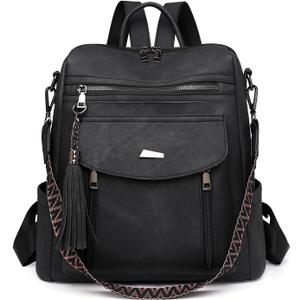 Backpack Purse for Women Pu Leather Backpack Fashion Ladies Shoulder Bag Handbags for Travel Daily Use (Black)