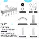 Juexica 3ft-13ft / 4 Meter Curtain Track Set with 90 Corner Bend Adjustable Aluminum Ceiling & Wall Mount Curtain Rail, L-shaped Divider Track for Living Room Bedroom with Roller Clips Hooks(White)