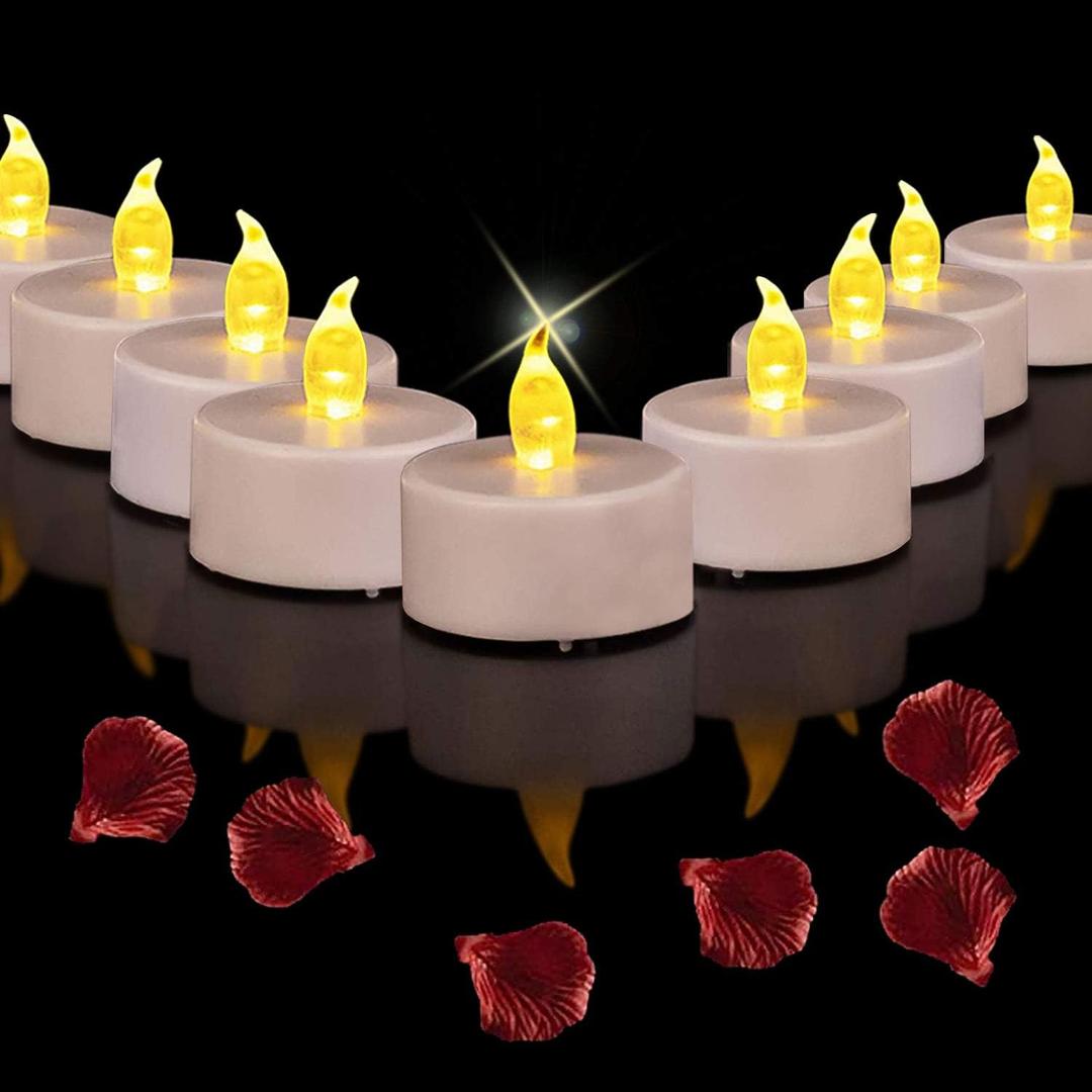 Battery Operated Led Tea Lights Candles:50 Pack Flameless Electric Fake Candle, Realistic and Bright Flickering Votive Tealights, Long Lasting 200+Hours,for Wedding,Party,Home Decoration (Warm Yellow)