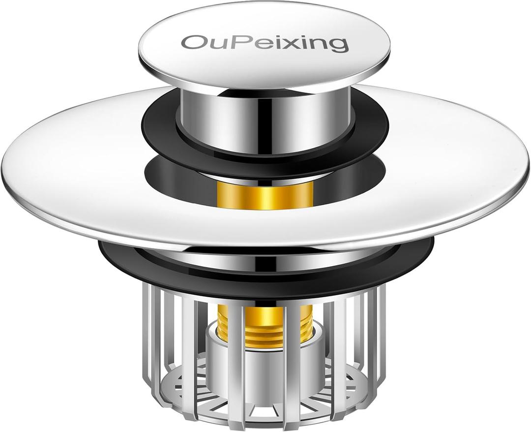 Bathtub Plug | Bathroom Drain Plug | Shower Sewer Hair Collector, Pop-Up Bathtub Plug with Strainer Drain Protector for 1-1/2 to 1-3/4 Inch Bathtub Drain Holes (Silver)