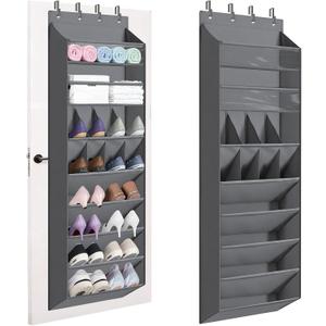Over The Door Shoe Organizer - 8-Shelves Hanging Shoe Rack with Exlarge Deep Pockets | Behind Door Space Saving for Apartments, Dorms, RV Closets | Anti-Slip Oxford Fabric (14-Pocket, Gray) (Grey)