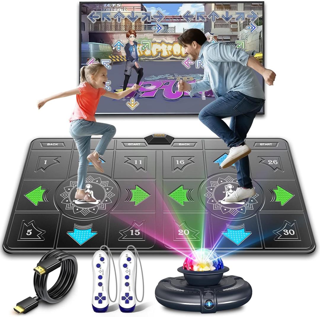 FWFX Wireless Dance Mat for Kids & Adults, Interactive TV Game System with Fitness Dance Pad, Plug & Play Indoor Sports Games for Family Fun (Gray)