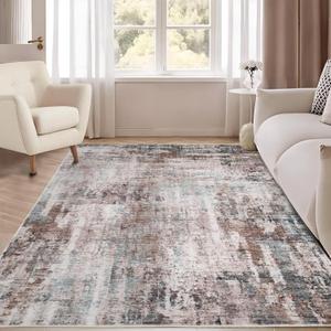 Non Slip 69 Area Rug for Bedroom, Abstract Rug Soft Washable Carpet for Living Room Dinning Room Home Office Brown Multi