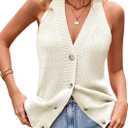 Women Sweater Vest Button Down V Neck Knit Tank Top Sleeveless Cardigans (White, L)
