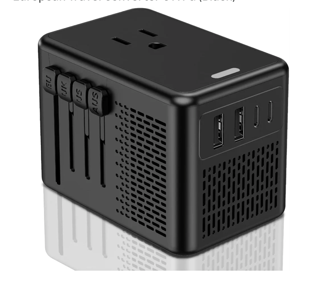 Fast Charging 2 USB A 2 USB C, 220V to 110V Power Converter Adapter Combo International Adapter European Travel Converter C A I G (Black)