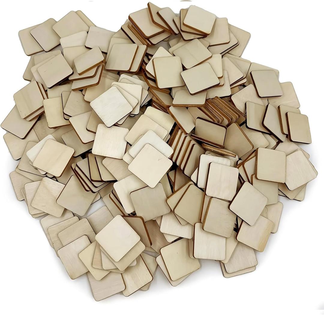 300 Pcs 1 Inch Unfinished Wood Pieces Blank Wood Squares Round Corner for Painting Writing Carving Letter Scrabble DIY (Square 1 x 1 x 0.12 inches)