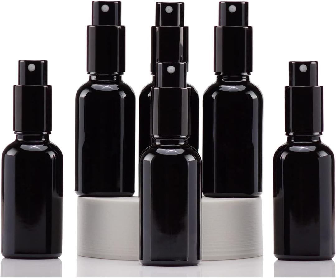 YIZHAO Black Glass Spray Bottles 1oz, with Small Fine Mist Spray, Metal Cap, Refillable for Essential Oil,Travel,Cleaning,Perfume,Aromatherapy,Makeup  6 Pcs