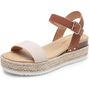 DREAM PAIRS Women's Platform Espadrilles Wedge Sandals, Comfortable Open Toe One Band Sandals for Women Dressy Casual Summer, Size 6