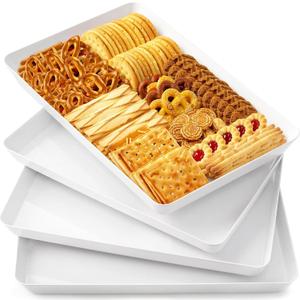 WOWBOX 4 pcs Serving Tray for Party, Grilling Accessories, Serving Platters for Snacks, Fruit, Reusable Plastic Trays for Serving Food and Pantry Organization in Kitchen & for Mothers Day Parties
