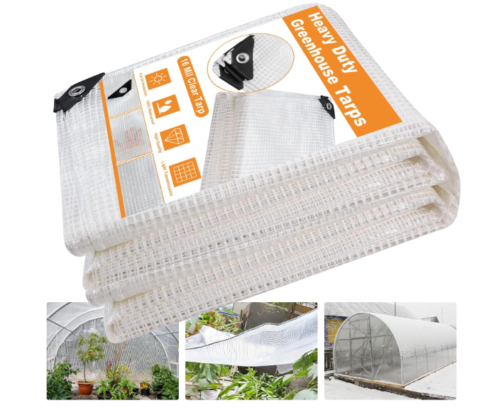 Ansgery 16 Mil Greenhouse Cover,Clear Plastic Tarps Heavy Duty Waterproof 18x24FT,UV Resistant Poly Clear Tarps with Grommets, Greenhouse Heavy Duty Tarp for Gardening, Farming, Nursery, Garden