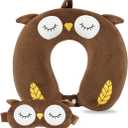 Sexysamba Travel Pillow for Kids Adults with Sleep Eye Mask Cute Cartoon U Shaped Memory Foam Neck Pillows for Travel Head Rest & Neck Support for Airplane, Car, Office Sleeping, Brown Owl